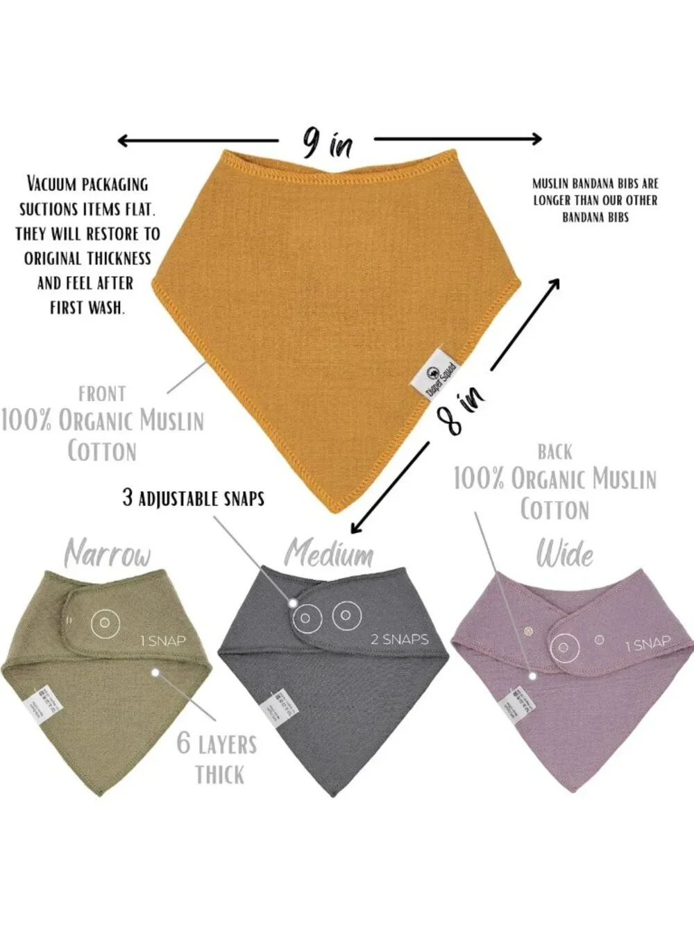 10-Pack Organic Muslin Cotton Baby Bibs for Infants & Toddlers - Unisex